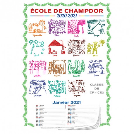 Calendrier A3 avec dessins d'enfants - avec bloc éphéméride