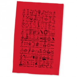 Torchon rouge avec dessins d'enfants