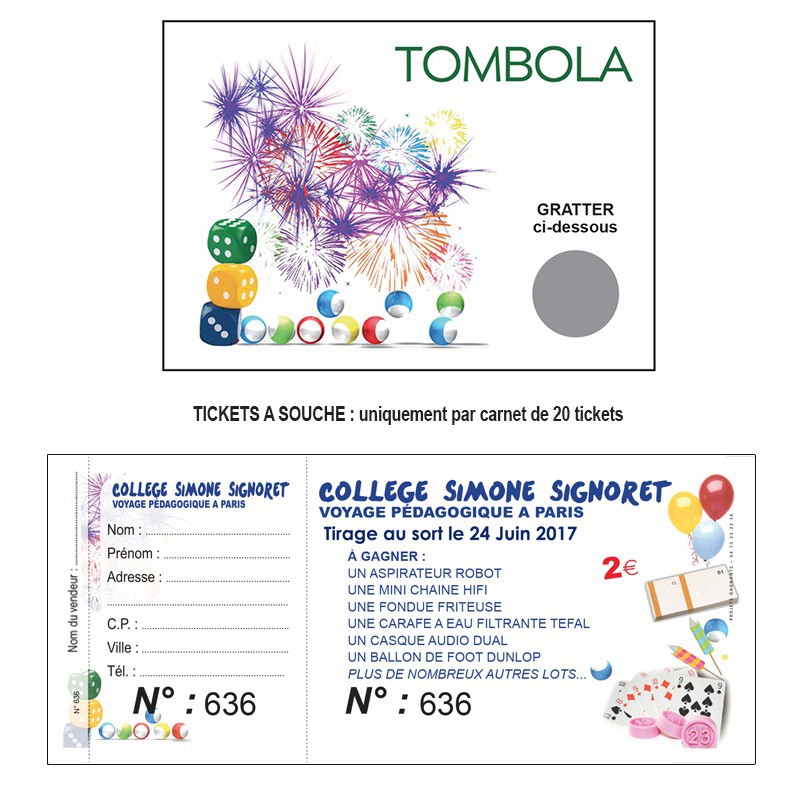 Tombola express ticket et lot Personnalisé Idée Lot Tombola Ecole