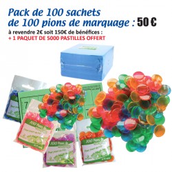Pack de 100 sachets de 100 pions de marquage pour loto