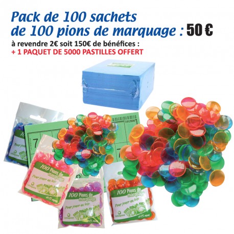 Pack de 100 sachets de 100 pions de marquage pour loto